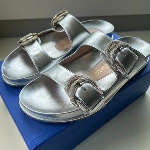 Metallic Silver Stuart Weitzman "Juanita" Sandals